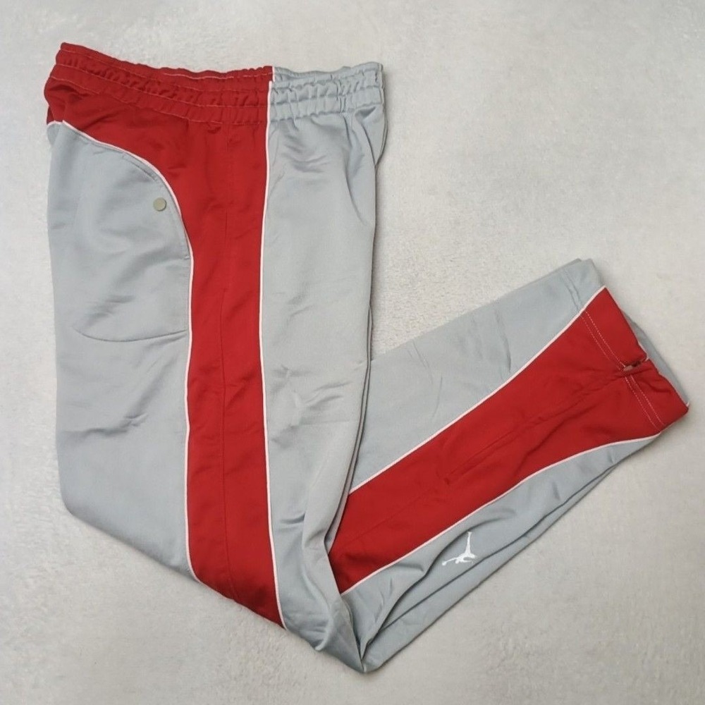 Vintage Nike Air Jordan Track Pants Mens L Gray Red Y2K Jumpman Fleece Pockets